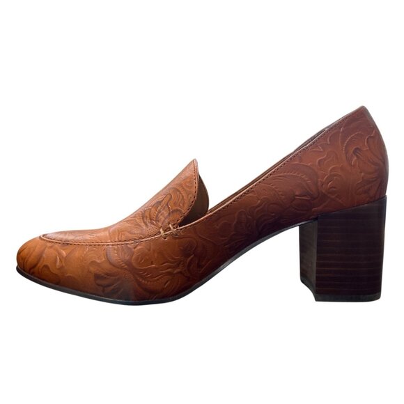 Patricia Nash Floral Tooled Leather Block Heel Pump Loafer Women EU 39 / US 9 - Picture 5 of 9